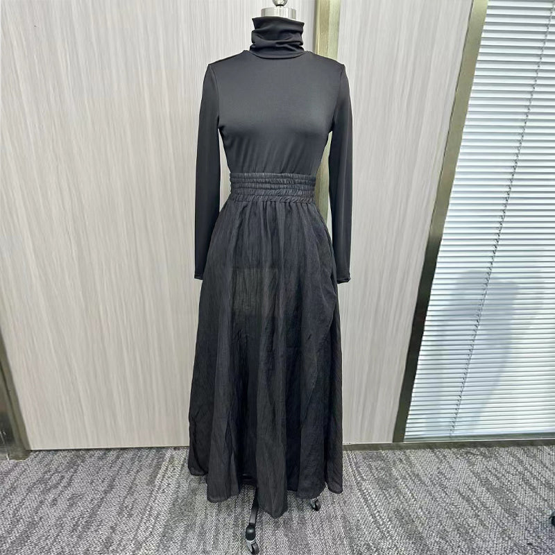 Elegant High-Neck Sweater And Skirt Set