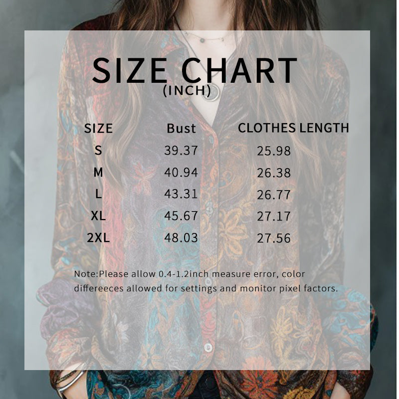 Retro Boho Floral Button Down Long Sleeve Blouse