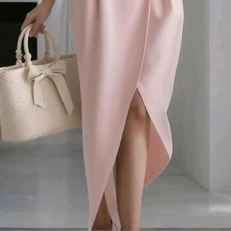 Solid Color Lapel Midi Dress