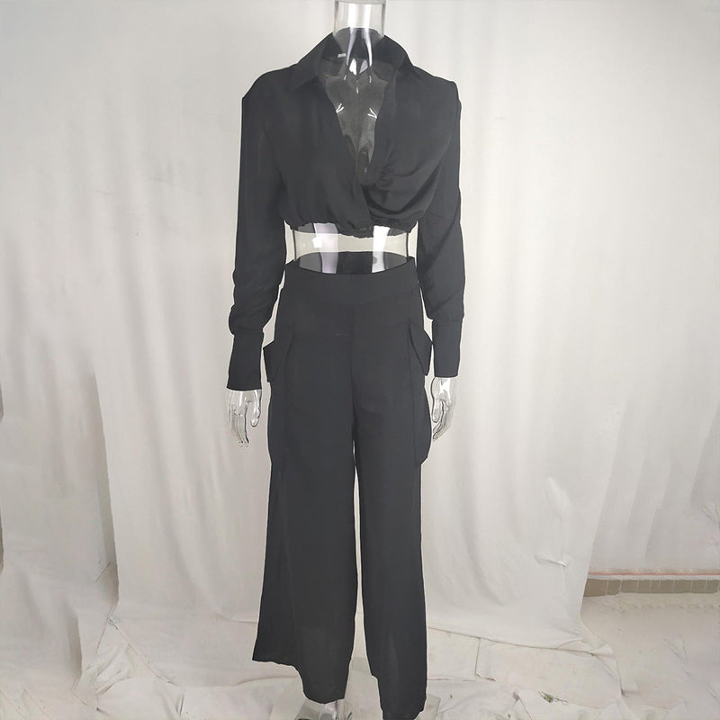 Plus Size Crisscross Top & Wide Leg Pants With Pockets