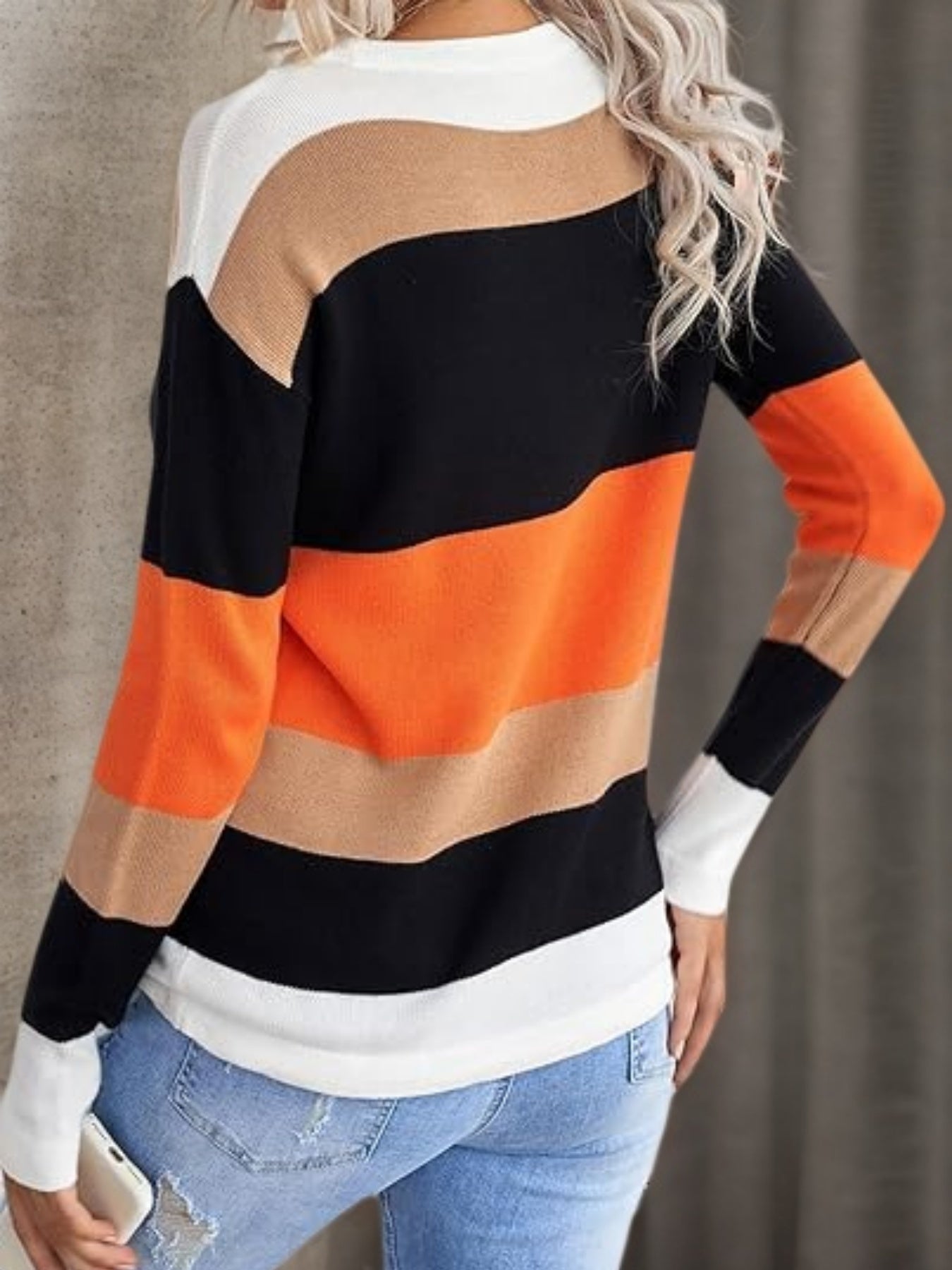 Round Neck Striped Hoodie Sweater