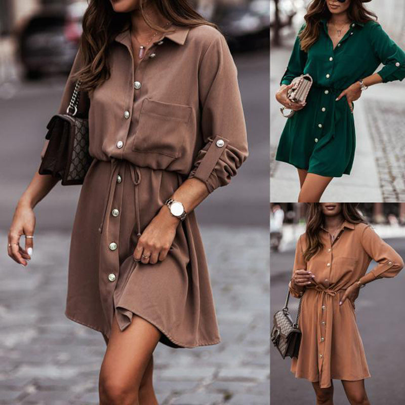 Long Sleeve Button-Down Tunic With Tie-Waist