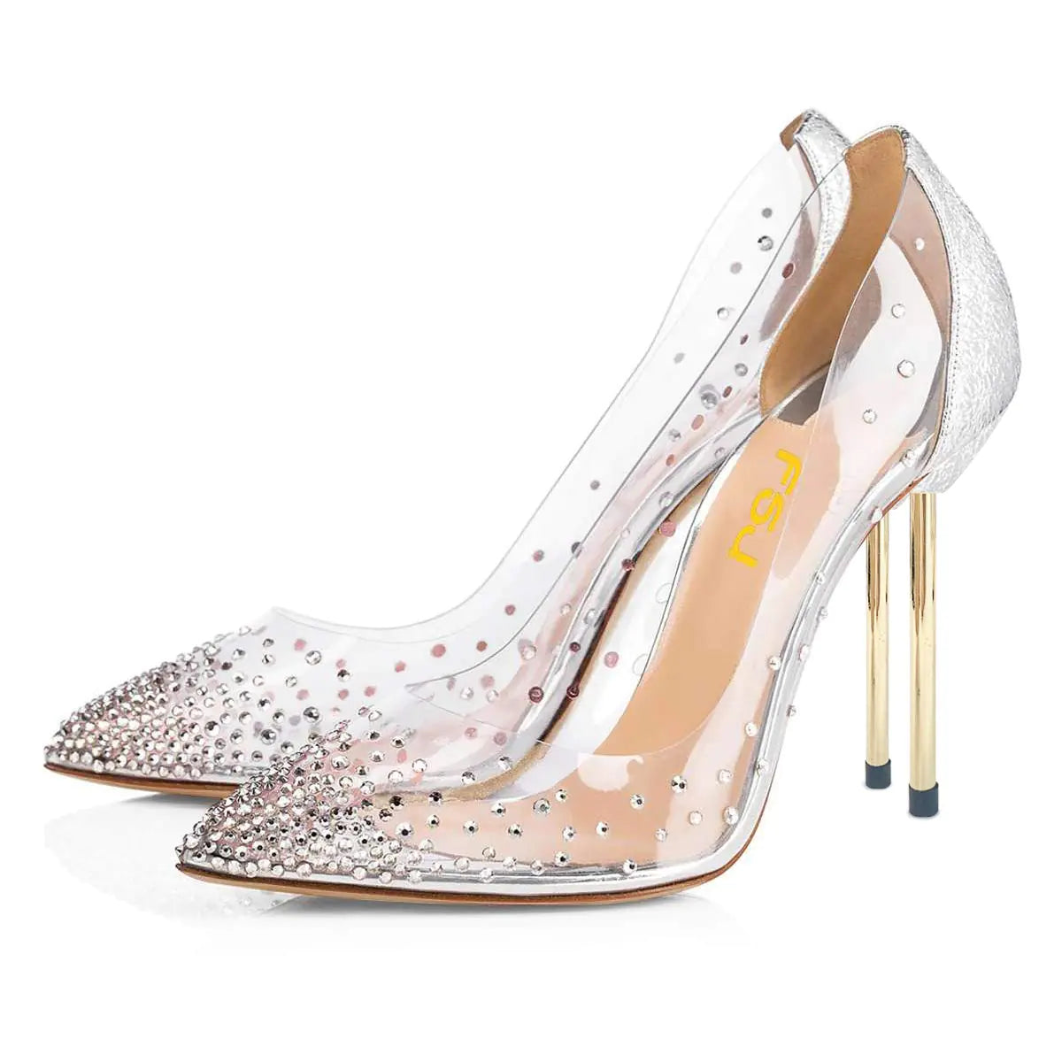 FSJ Women Studded Pointed Toe Transparent Pumps High Heels