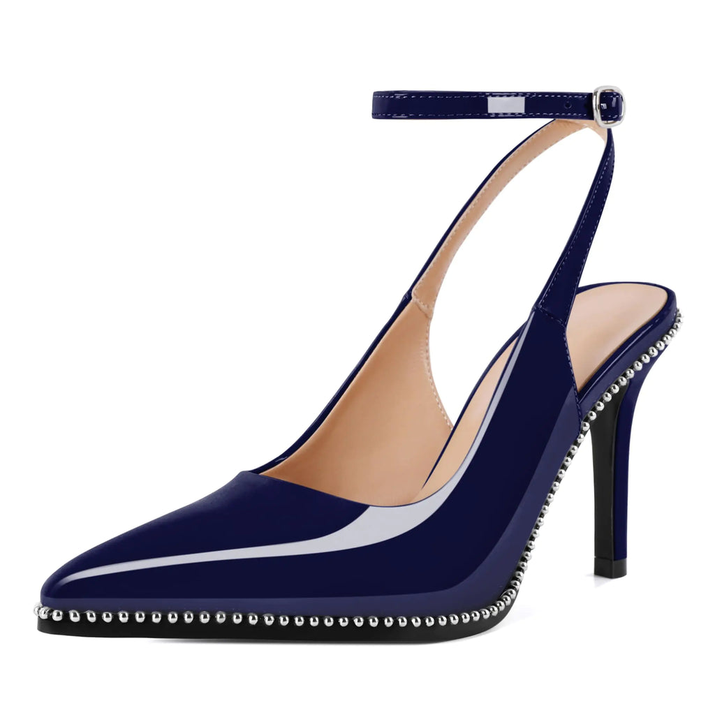 Soireelady Navy Pumps Ankle Strap Heels Sling Back Heels