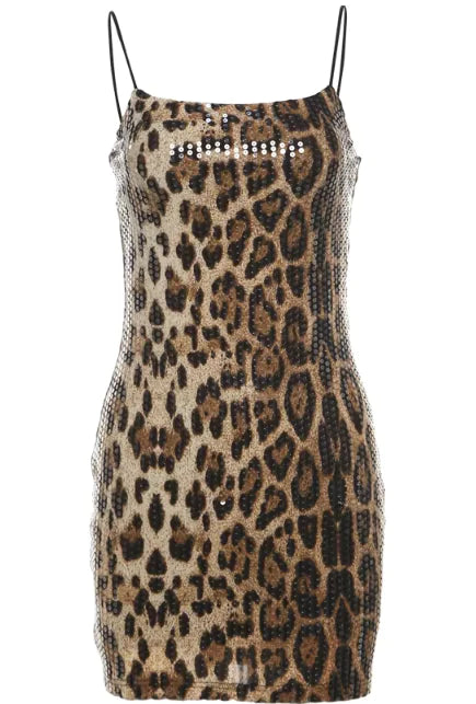 Leopard Print Sequins Dress